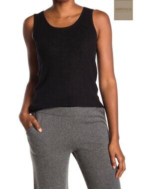 AMICALE NWT COTTON/VISCOSE/CASHMERE SCOOP NECK RIBBED BLACK TANK. SIZE S